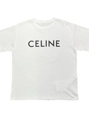 CELINE Men's White Logo Crewneck T-Shirt